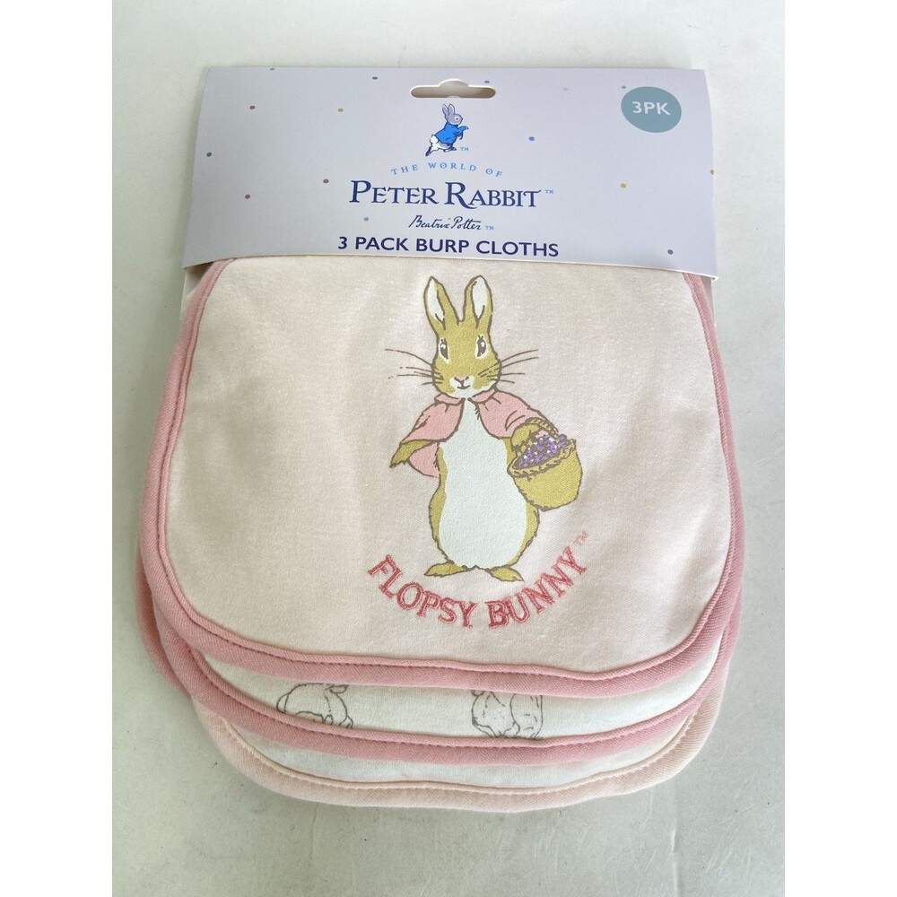 Peter Rabbit Flopsy Bunny Burp Cloths Drool 3 Pack Infant Baby NEW